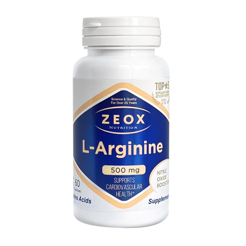 Л-аргинин моногидрат L-Arginin 500 мг ZEOX Nutrition с высоким уровнем усвоения, 60 вегетарианских капсул
