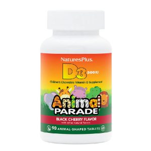 БАД «Парад Зверят. «Витамин D3 500 МЕ, без сахара, с натуральным вкусом черной вишни», 90 жевательных таблеток
