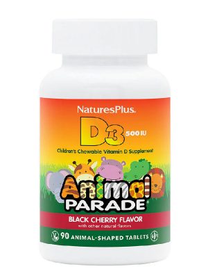 БАД «Парад Зверят. «Витамин D3 500 МЕ, без сахара, с натуральным вкусом черной вишни», 90 жевательных таблеток