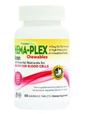 БАД «Нейчэс Плас Железо ХЕМА-ПЛЕКС Жевательные таблетки» («Nature’s Plus Iron HEMA-PLEX Chewable»), 60 жевательных таблеток
