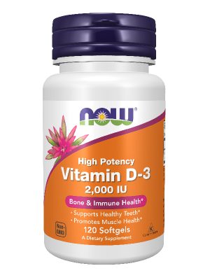БАД «NOW Высокоэффективный витамин Д-3 2000 МЕ» (NOW HIGH POTENCY VITAMIN D-3 2000 IU), 50 мкг, 120 капсул