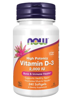 БАД «NOW Высокоэффективный витамин Д-3 2000 МЕ» (NOW HIGH POTENCY VITAMIN D-3 2000 IU), 240 капсул